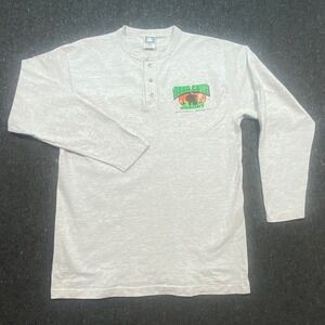 Anvil Gorpcore Mens L Michigan Bear Cave Resort Long Sleeve Henley Shirt Grey